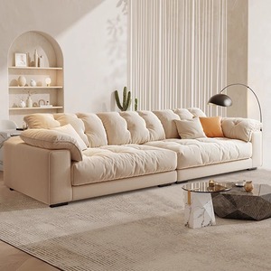 Canapé en tissu couleur crème, ligne droite, rembourrage en mousse, style moderne minimaliste pour salon - Product Image 1