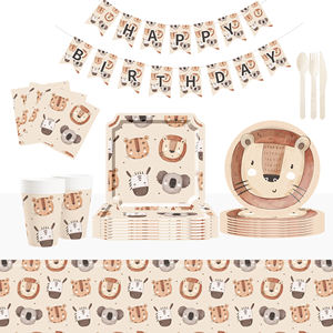 Ensemble de vaisselle de fête <span class=keywords><strong>jungle</strong></span> DAMAI pour 8 personnes, assiettes, gobelets et serviettes en <span class=keywords><strong>papier</strong></span> à thème animaux sauvages pour baby shower, décoration de fête Wild One - Product Image 1