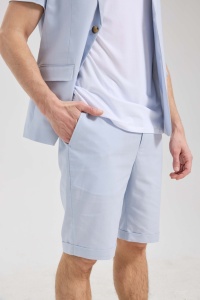 Completo Estivo da <span class=keywords><strong>Uomo</strong></span> in <span class=keywords><strong>Lino</strong></span> a 2 Pezzi, Manica Corta e Pantaloncini, OEM/ODM, Traspirante, Blu Cielo, Casual Elegante per Gentiluomini, Vendita all'Ingrosso - Product Image 5