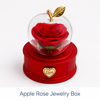 Boîte à bijoux en acrylique en forme de pomme avec rose éternelle et tiroir coulissant – Cadeau de Noël pour elle, Saint-Valentin romantique