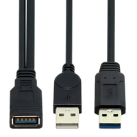 Cable de Extensión USB 3.0 a USB 3.0 2.0, USB 3.0 Hembra a Doble USB Macho, con Alimentación y Datos Adicionales, para Disco Duro Móvil de 2.5 Pulgadas