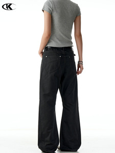 Calças <span class=keywords><strong>Jeans</strong></span> Flare Cinza Carvão 11KN, Algodão Puro de Alta Qualidade, Estilo Retro de Rua, Simples e Afinadas - Product Image 4