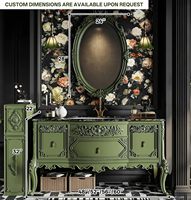 Ensemble de meubles de salle de bain OEM moderne, étanche, style ferme, en bois massif, avec vasque en céramique, armoire murale en cuivre et miroir LED, pour salon et salle à manger