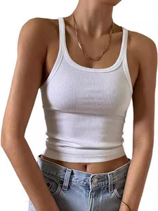 Women's Summer CAMIS Short <strong>Vest</strong> off Shoulder Streetwear Mid Waist Solid Polyester Knit Scoop Neck <strong>Top</strong> - Product Image 6
