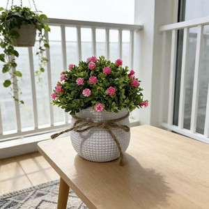 Bonsaï artificiel Paulon Baby's Breath 19 pouces en pot blanc avec nœud en corde de chanvre, style nordique, décoration d'intérieur pour salon - Product Image 4