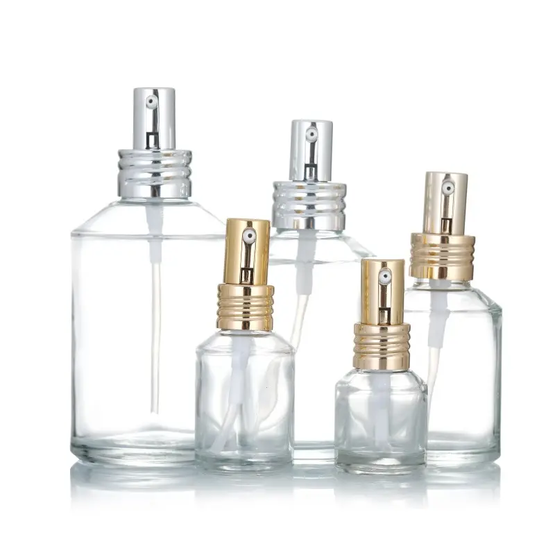 EW style-botella de espray transparente para perfume, espray de vidrio de hombro oblicuo con pulverizador negro dorado, 15ml 30ml 60ml 100mL 200ml