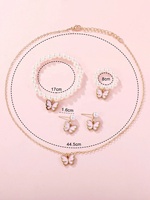 Mode 5 pièces fille montre cadeau ensemble rose Quartz dames montre ensemble mignon papillon montre et Bracelet ensemble femmes