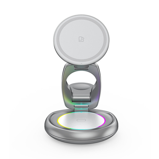 Custom Foldable Magnetic Travel Stand 3-in-1 Multifunctional Wireless Charging Station for iPhone