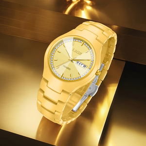 Reloj de cerámica dorado LIGE LG89267 para mujer, reloj de pulsera, cristal de diamantes de imitación, cuarzo analógico, resistente al agua, caja de reloj de vestir elegante - Product Image 2