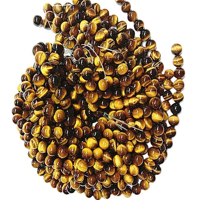 Perles rondes en œil de tigre jaune naturelle, pierres précieuses larges, 4 à 16mm, 16 pouces par brin