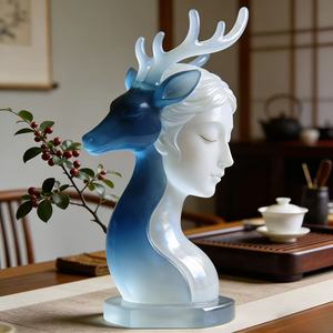 Escultura de <span class=keywords><strong>la</strong></span> Serena Convivencia entre Humanos y Ciervos: Escuchando el Viento y Admirando <span class=keywords><strong>la</strong></span> Luna, Fundida por Bozhiyi - Product Image 4