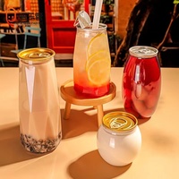 Canette de jus populaire de logo de couleur personnalisée transparente en PET capacité de 330ml 500ml canette de boisson en plastique à extrémité ouverte facile avec scellant en aluminium