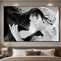 Affiche murale abstraite noir et blanc avec couple amoureux, idéale pour la décoration intérieure contemporaine de restaurants, hôtels et chambres.