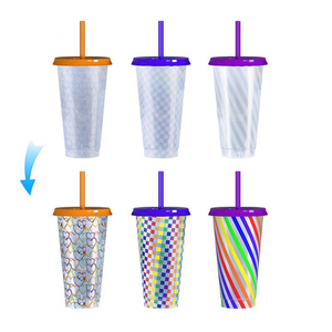 Copo reutilizável, popular, verão, coleção, 16oz, plástico transparente, frio, copo de mudança de cor com tampas e canudos para festa - Product Image 4