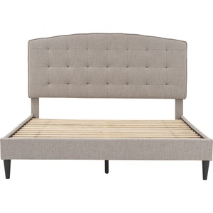 Chic Grey Fabric SANCILLO Queen Bed Frame Minimalist Upholstered Headboard for Contemporary Master Bedroom Comfort and Style - Product Image 2