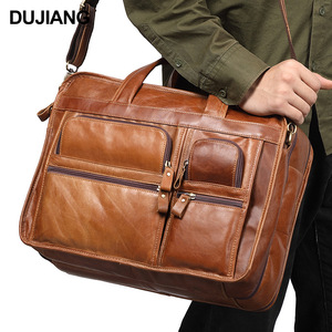 Dujiang Genuine Leather Business <b>Briefcase</b> 15.6 Inch Men's Multi Functional Shoulder Bag For Business Travel - Product Image 1