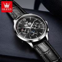 Montre homme OLEVS 7128 de luxe, bracelet en cuir, calendrier perpétuel, étanche, lumineuse, automatique, mécanique