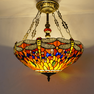 <span class=keywords><strong>Lampe</strong></span> à suspension en verre teinté <span class=keywords><strong>Tiffany</strong></span> <span class=keywords><strong>libellule</strong></span> de 18 pouces style vintage pour restaurant, bar, club ou chambre à coucher - Product Image 2