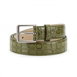Ceintures en cuir de vachette véritable pour hommes, nouvelle mode, boucle argentée, style alligator - Product Image 1
