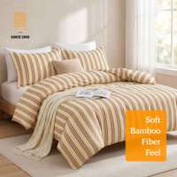 Housse de couette rayée marron en viscose 100 % biologique issue du bambou, respirante, avec rayures rouges, pour lit Queen Size – Collection Rafraîchissante