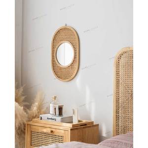 2020 Minimalism Hand Weaving Willow Wicker <strong>Mirrors</strong> Vintage Style Rattan <strong>Cane</strong> Wall Hanging Decor Round Make up <strong>Mirrors</strong> - Product Image 5