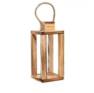 European vintage wind proof rustic wooden lantern courtyard portable wooden hurricane candle lantern