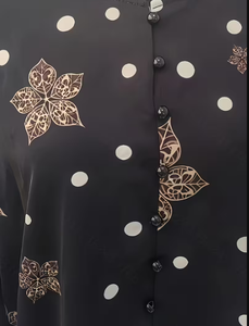 Blusa de Gasa con Estampado Floral y Puntos para Mujer, Cuello en V con Volantes, Manga Larga, Transparente, para Uso Casual y de Oficina - Product Image 5