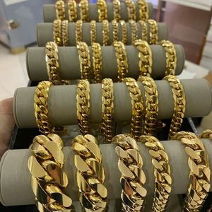 Gioielli fatti a mano artigianali italiani Hip Hip 15mm 14K bracciale a maglia cubana Miami in oro giallo massiccio reale per uomo - Product Image 4