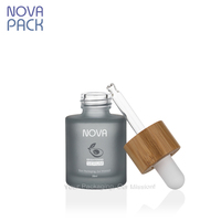 Flacon compte-gouttes de sérum pour le visage en verre gris, 20ml, 30ml, emballage cosmétique en bambou, beauté, élixir, flacon compte-gouttes en bambou pour huile de soins de la peau