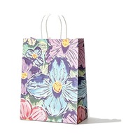 Sac cadeau en papier imprimé floral avec logo personnalisé et poignée en papier torsadé pour emballage de cosmétiques et de parfums, vente en gros