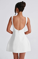 Vestido corto de gasa fruncido con corsé para mujer, estilo A, sin espalda, para fiesta o cóctel