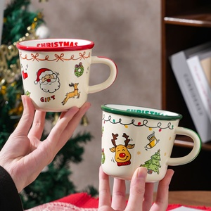 かわいいサンタクロースのセラミックマグカップ、クリスマス用の取っ手付きミルクカップ、朝食、コーヒー、ジュース用、お子様や家族へのお祝いのホリデーギフト - Product Image 1