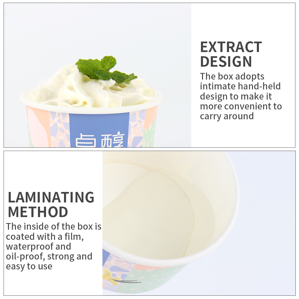 Eco Friendly Disposable Custom Print Logo Ice Cream Cup Take Away Icecream Bowl With Lid