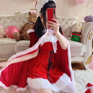 Disfraz de Navidad para mujer, capa de terciopelo rojo con ribete de piel blanca, conjunto de vestido de Santa Claus con sombrero para fiesta, cosplay, disfraz elegante. - Product Image 3