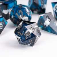 Ensemble de dés polyédriques prismatiques haut de gamme pour D&D, 7 pièces, dés en résine RPG Dragons et Donjons, bords tranchants, autocollants lune, personnalisables