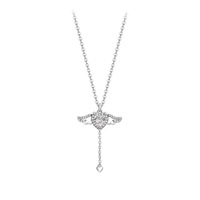 Collier pendentif en argent sterling 925 avec ailes d'ange en cristal et cœur rose Cupidon pour femme, vente en gros