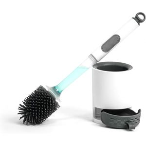 Nuevo Dispensador de Jabón de Plástico Blanco con Escobilla para Inodoro, Mango de Acero y Soporte - Product Image 1