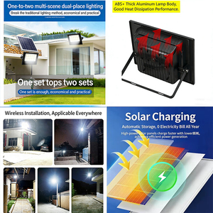 Faro Solare a <span class=keywords><strong>LED</strong></span> <span class=keywords><strong>con</strong></span> 2 <span class=keywords><strong>Luci</strong></span>, 100W 200W 300W, Pannello Solare Poli 6V/10W, Montaggio a Parete, Corpo Lampada in ABS - Product Image 2