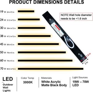 110V 220V Modern Outdoor Exterior Linear Strip Wall Lamp 3000K Warm White Garden <b>Sconce</b> Long LED Wall <b>Light</b> - Product Image 2