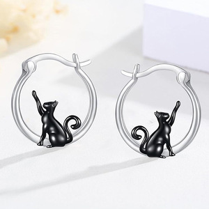 Boucles d'oreilles clous chat creuses mignonnes pour femmes, bijoux fantaisie animaux de dessin animé tendance - Product Image 2