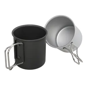 Water Cup Coffee Mugs Travel Water Mugs Portable Camping Aluminum Alloy Water Mug with Foldable Handle Outdoor Ultralight Cup