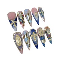 Vente en gros de faux ongles en acrylique français en amande, faits à la main, noirs et gris, à motif serpent métallique, réutilisables, emballage personnalisé, OEM ODM