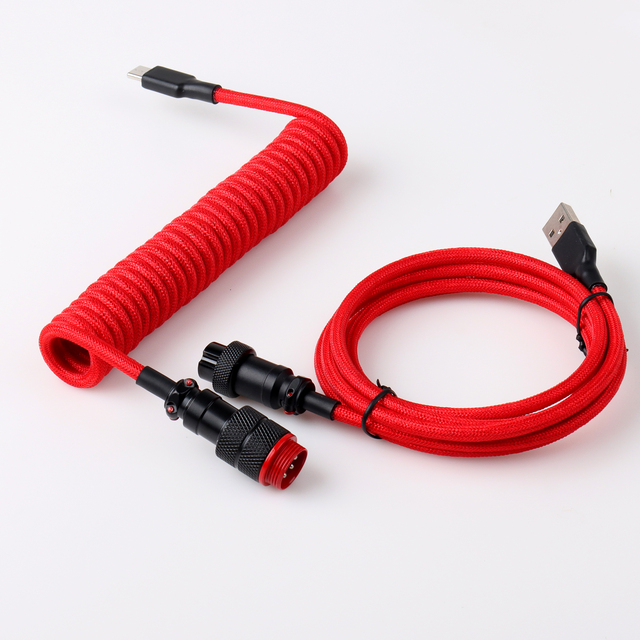 Paracord and PET Double Sleeved Mechanical Keyboard Cable Type C USB C Coiled Cable With GX16 Type c Cable for Keyboard