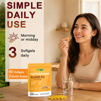 Capsules de Nattokinase de Qualité Supérieure OEM à Marque Blanche 10000 Fu, 240 Gélules Molles, Compléments de Nattokinase en Capsules