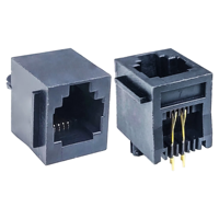 Connecteur de câble réseau RJ11 femelle 6P4C, tête en cristal entièrement en plastique PBT gris, entrée latérale, plaqué or, montage sur circuit imprimé