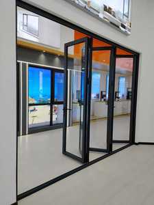Portes pliantes modernes en alliage d'aluminium Honson ZDM-01, <span class=keywords><strong>double</strong></span> <span class=keywords><strong>vitrage</strong></span>, verre trempé, isolation phonique, ouverture pliable, intérieur - Product Image 4