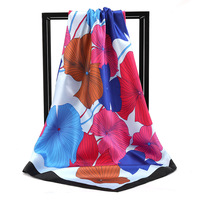 Nouvelle Écharpe Carrée en Soie 2026 pour Femme, Imprimé Feuille de Lotus, Foulard et Bandana
