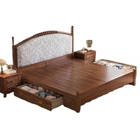 Vintage Neues Chinesisches Massivholz-Plattformbett, Boxspring-Struktur mit Gebogenem Gepolstertem Kopfteil, Bettgestell für Queen- und King-Size-Schlafzimmer