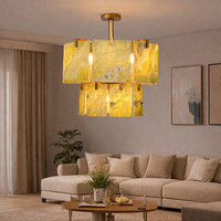 Lustre suspendu vintage décoratif moderne de luxe en pierre naturelle E12 LED pour salon, chambre, restaurant, hôtel, villa