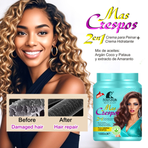 Crema para el cabello ROUSHUN Mas Crespos sin sulfatos, con aceite de argán, coco, pataua y extracto de amaranto, crema anti-frizz definidora para cabello rizado. - Product Image 1